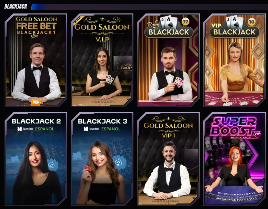 Cartas de blackjack en vivo